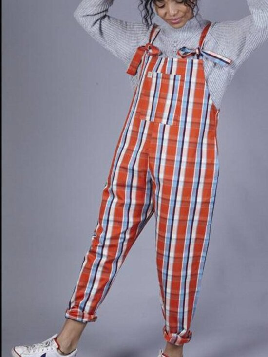 Lucy & Yak Pants - NWY Lucy & Yak Easton Dungarees Margot Print Orange Plaid Limited Edition Medium